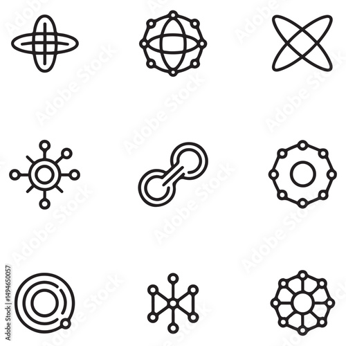 A set of outline icons related to quantum computing. Linear icon collection. Editable stroke. Vector illustration. with white background