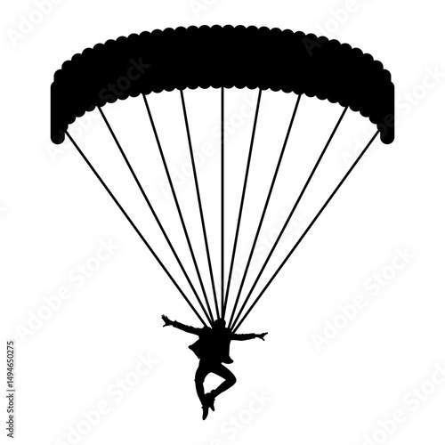 Silhouette of a Skydiver with Parachute in Flight