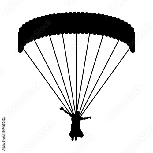 Silhouette of a Skydiver with Parachute in Flight