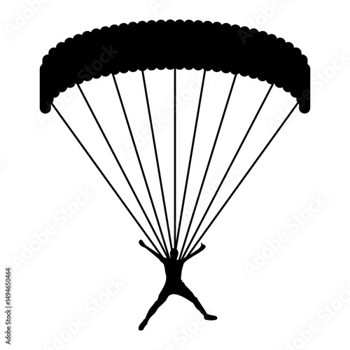 Silhouette of a Skydiver with Parachute in Flight