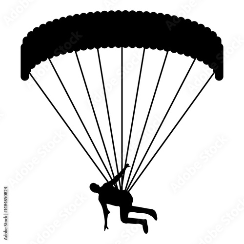 Silhouette of a Skydiver with Parachute in Flight