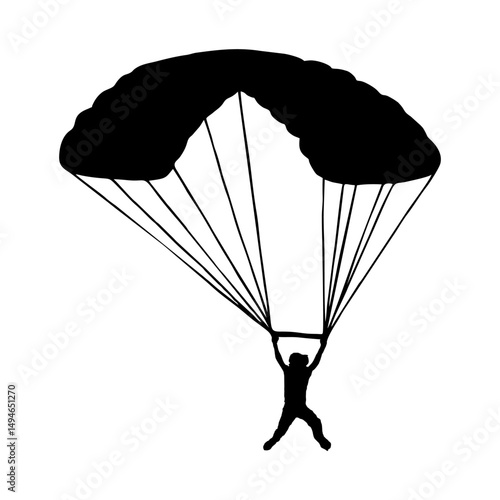 Silhouette of a Skydiver with Parachute in Flight