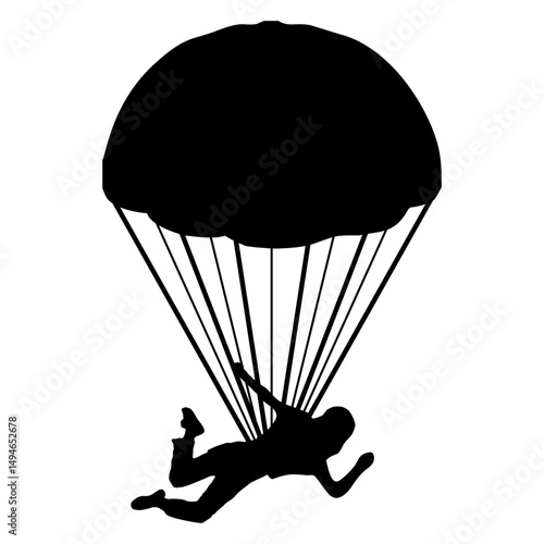 Silhouette of a Skydiver with Parachute in Flight