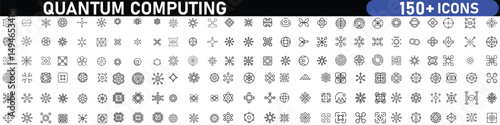 A set of outline icons related to quantum computing. Linear icon collection. Editable stroke. Vector illustration. with white background