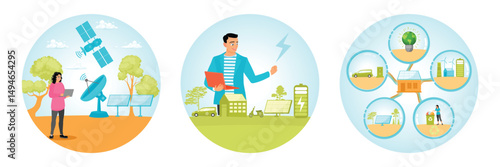 Observing Satellites and Solar Technology. Demonstrating Renewable Energy. Green Energy Ecosystem.