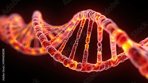 A fiery DNA strand glowing in vibrant orange and red tones, symbolizing evolution, energy, and the power of scientific discovery.

