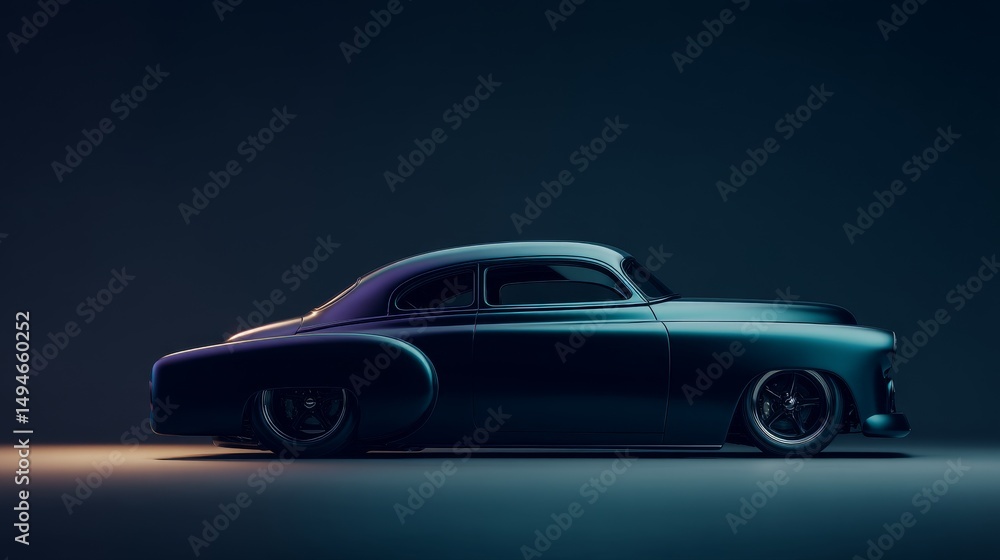 Classic car in moody lighting, showcasing sleek curves and timeless design elements. Classic car in moody lighting, showcasing sleek curves and timeless design elements.