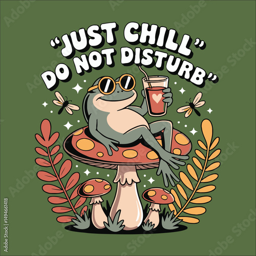 Cute Frog Mushroom colorful graphic t-shirt design, t-shirt print mockup,frogs lover t-shirt design