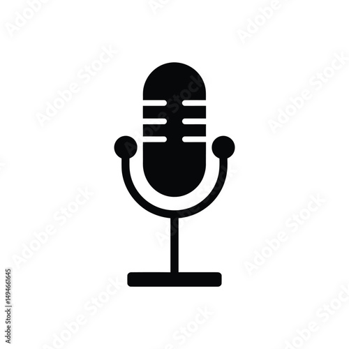 Black Silhouette Illustration of a Microphone on Stand Against a White Background