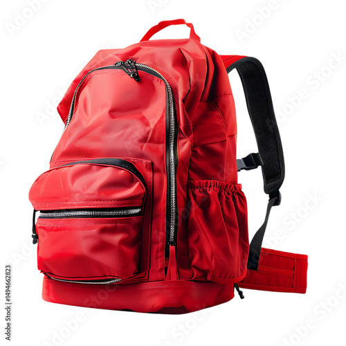 Red backpack isolated on white background