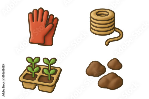 Wallpaper Mural Gardening tools and supplies: gloves, twine, seedlings, and potatoes Torontodigital.ca