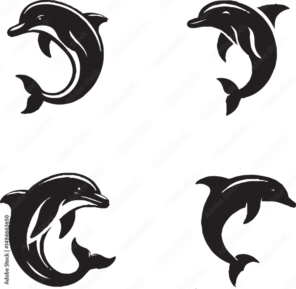 Naklejka premium Black and White Dolphin Illustrations