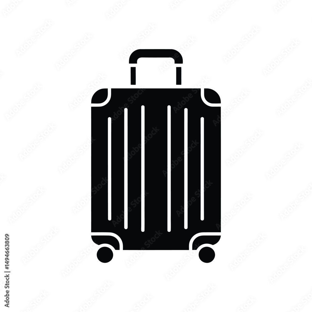 Solid Black Suitcase with Handle and Wheels Travel Essential Depicted in Silhouette Solid Black Suitcase with Handle and Wheels Travel Essential Depicted in Silhouette