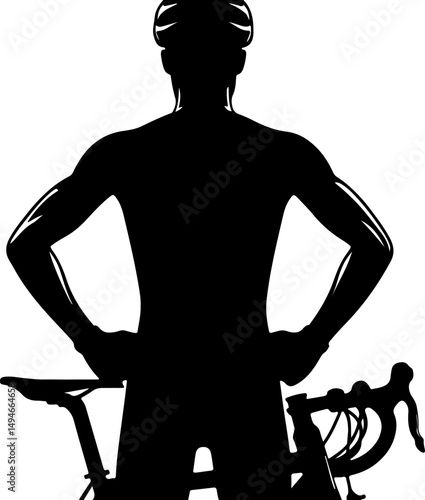 Silhouette of a Cyclist: A determined cyclist stands confidently beside their road bike. The silhouette, highlighting the strength and focus of the athlete, ready to embark on a challenging journey.