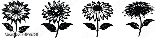 Collection of black eyed Susan flower silhouette vector illustration.
