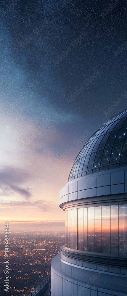 Obraz premium Photograph of a futuristic building with a dome-shaped dome on top. the building appears to be a skyscraper or a modern structure with a glass facade.