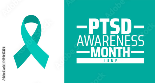 PTSD Post traumatic stress disorder Awareness Month background banner or poster design template. observed every year in June. Holiday concept. Use to any Template, card, poster, placard, template.