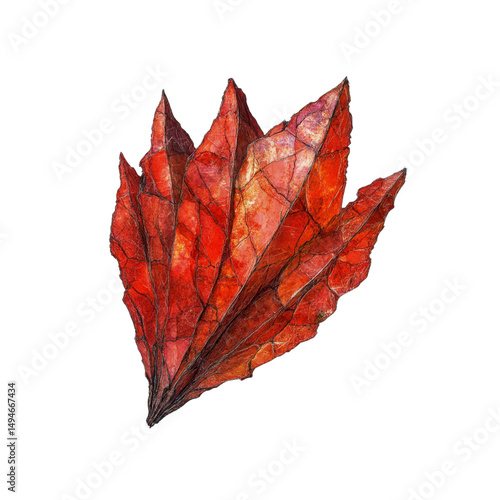 Intricate Dried Red Leaf - Autumnal Botanical Abstract