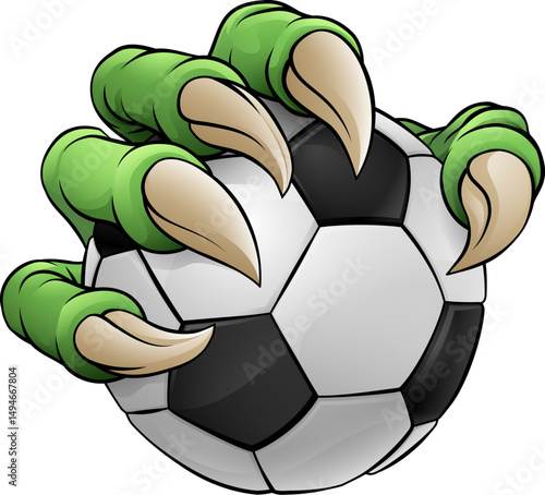 A soccer football claw sports illustration of an eagle or animal monster hand holding ball