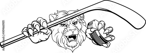A lion ice hockey team cartoon animal sports mascot