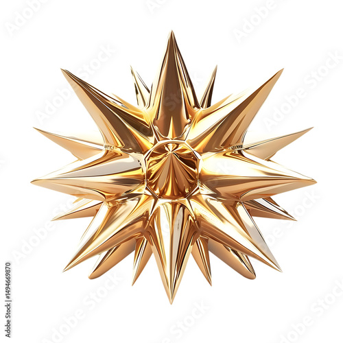 golden 3d star burst isolated on white background shiny metallic star ornament