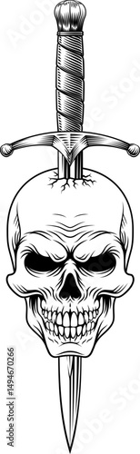 A skull dagger knife tattoo grim reaper military army style design illustration