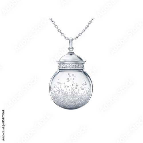 Elegant Silver and Diamond Sphere Pendant Necklace