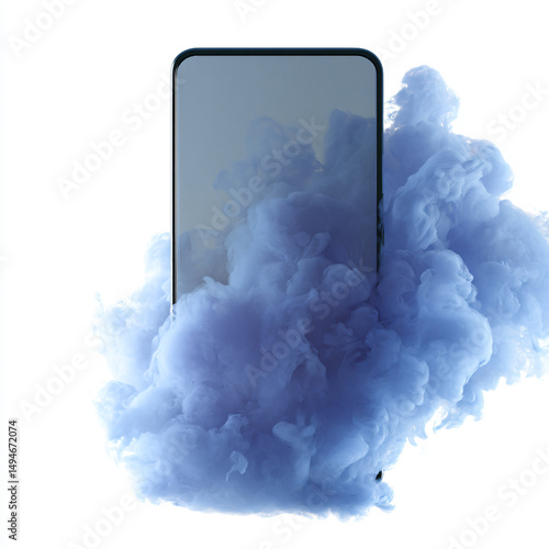 a cell phone is covered in blue smoke