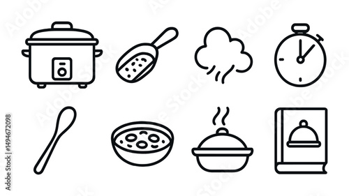 Cooking and kitchen outline icons set – flat, culinary, recipe symbols