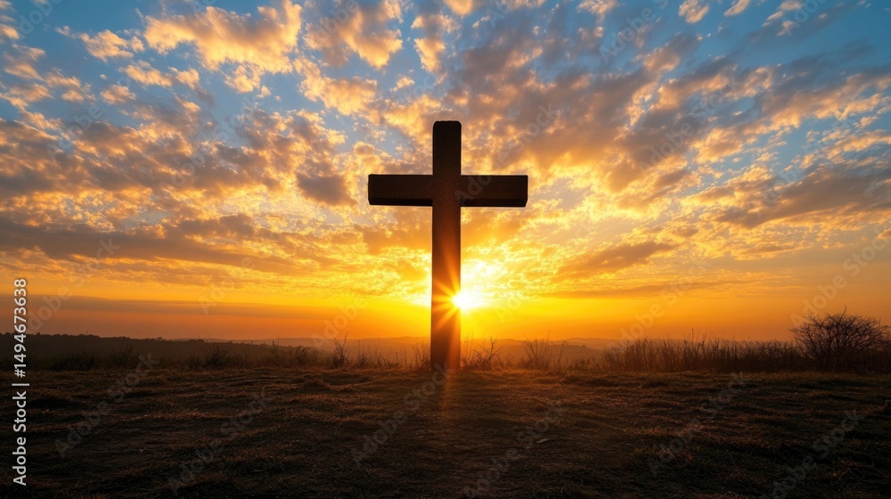 Cross in the middle of the frame, background is sunset sky. Cross in the middle of the frame, background is sunset sky.
