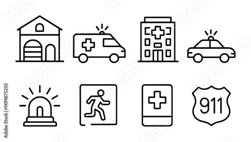 Emergency services and medical icons for design and communication projects