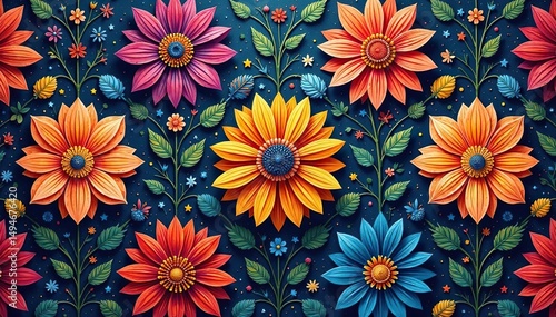 Intricate floral textile design, repeating motif , seamless, elegant, surface