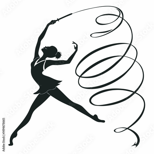Rhythmic gymnastics silhouette graceful woman dancing with ribbon artistic gymnastic competition