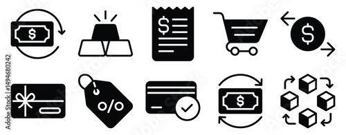 Payment Icon Set Solid Style Collection representing financial transactions and digital payments suitable for ecommerce platforms banking services and point of sale systems