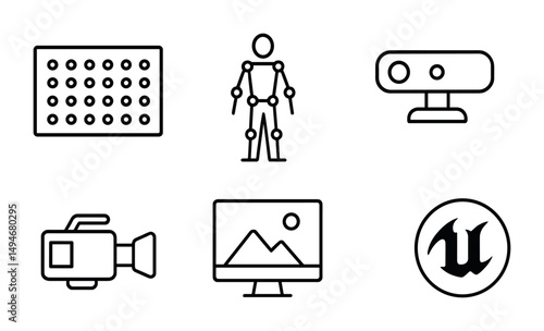 Motion capture line icons set – silhouette, vector, animation and tracking symbols