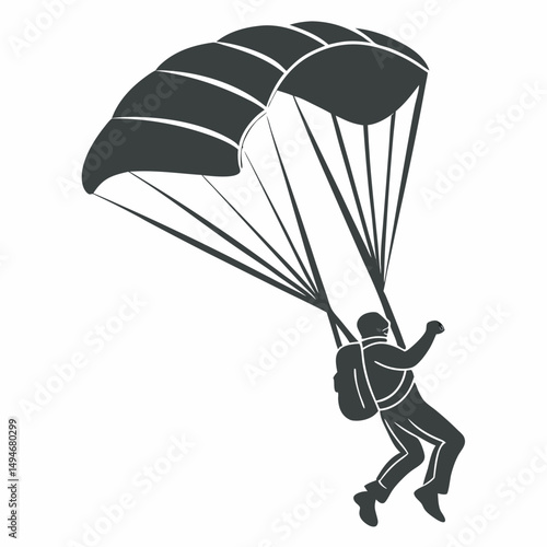 Skydiver with parachute vector illustration black and white graphic design element