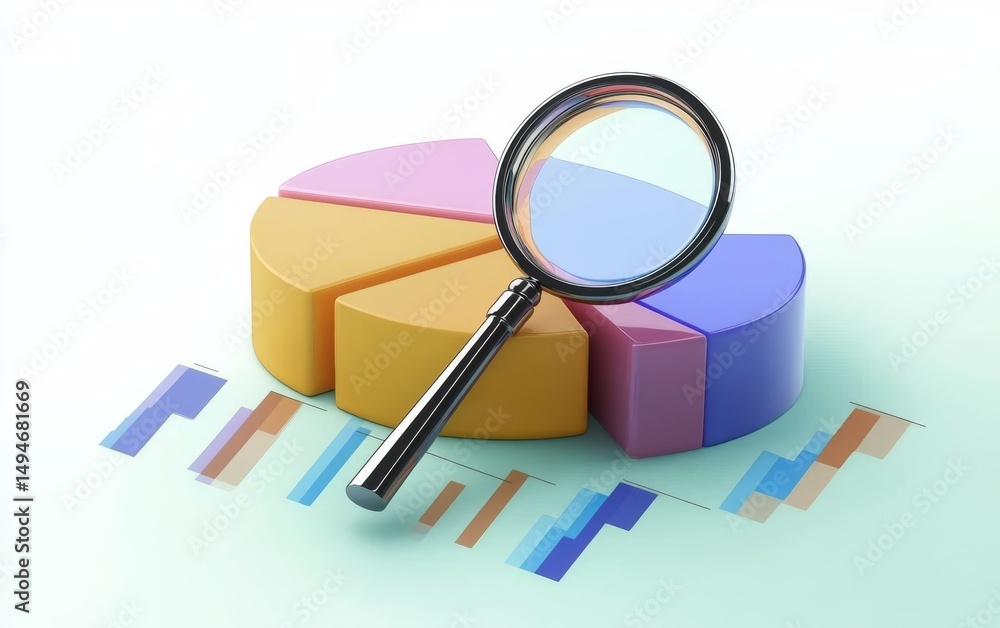 Analyzing Data 3D Pie Chart and Magnifier, Data Analysis, Business Analytics Analyzing Data 3D Pie Chart and Magnifier, Data Analysis, Business Analytics