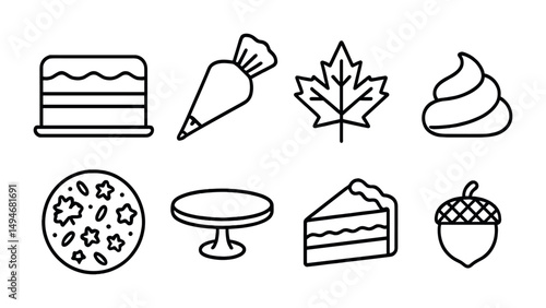 Bakery and fall outline icons set – baking, dessert, autumn symbols