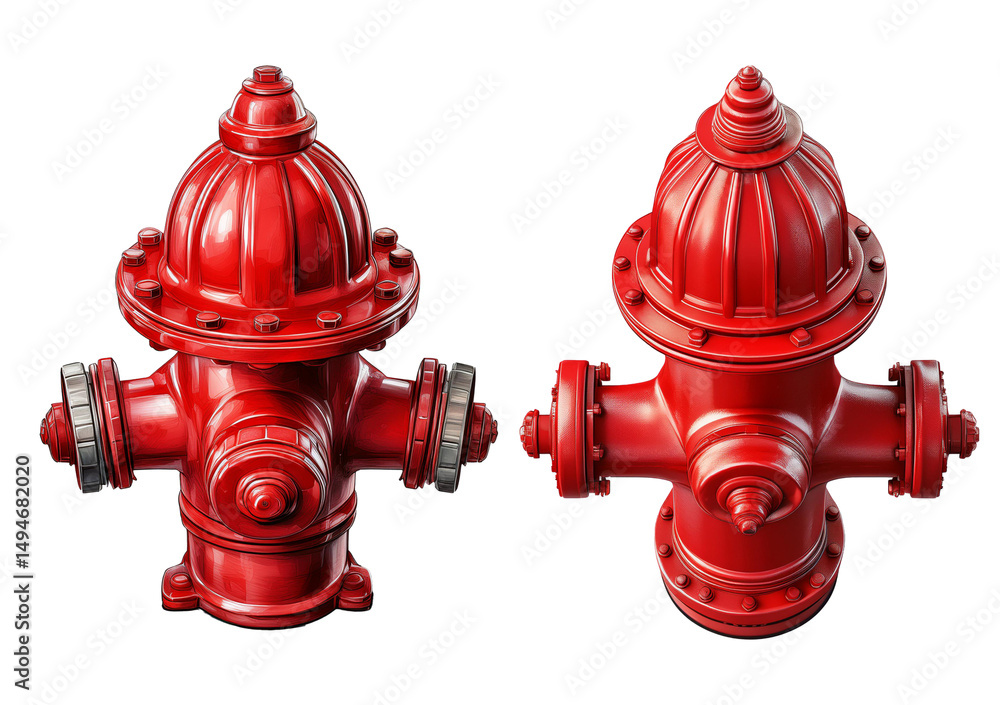 Fototapeta premium Collection red hydrant isolated on a transparent background