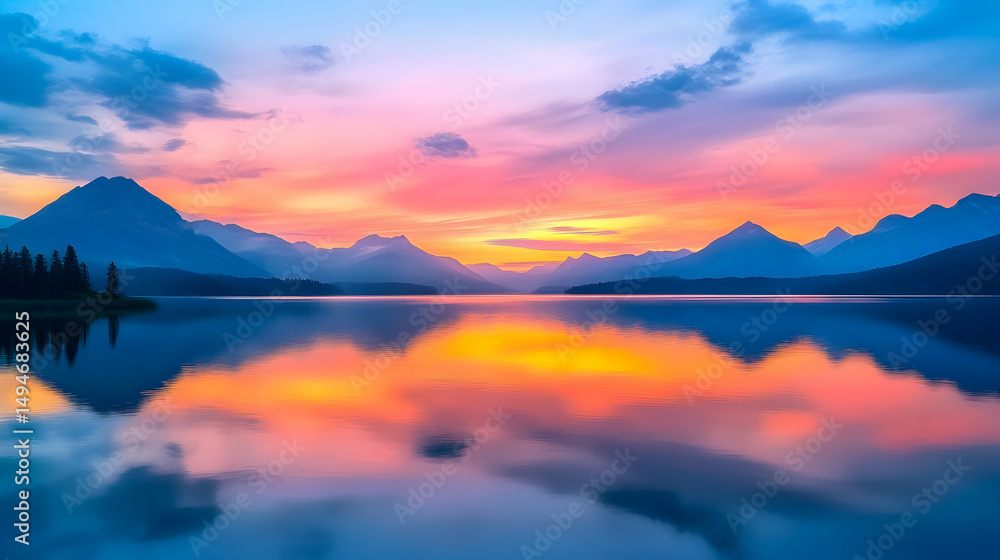 Fototapeta premium sunset over the lake