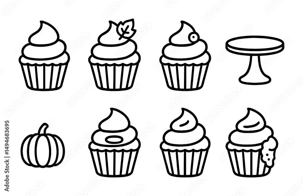 Bakery and dessert outline icons set – cake, pastry, sweet symbols Bakery and dessert outline icons set – cake, pastry, sweet symbols