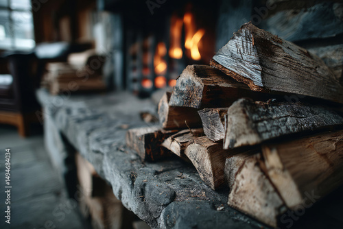 Wallpaper Mural Firewood stacked beside fireplace on rustic surface Torontodigital.ca