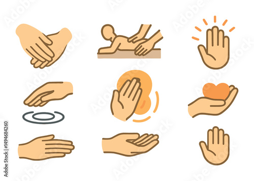 Massage and wellness icons set – flat, filled, therapeutic and relaxation symbols