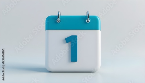 3d render of number one icon on calendar