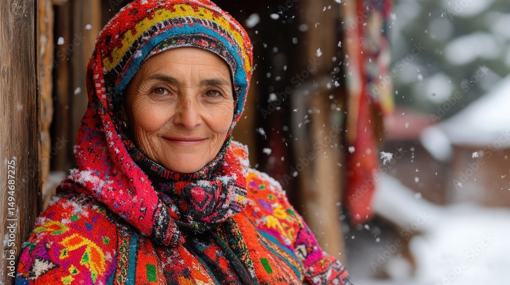 cheerful old woman on the snow, happy woman in winter. cheerful old woman on the snow, happy woman in winter.