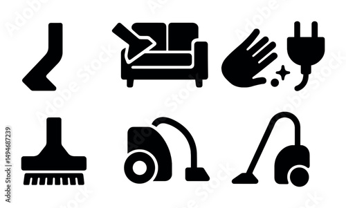 Home cleaning solid icons set – flat, filled, household and tidying symbols