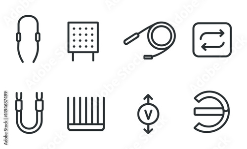 Electrical components icons set – outline, line, circuit and device symbols