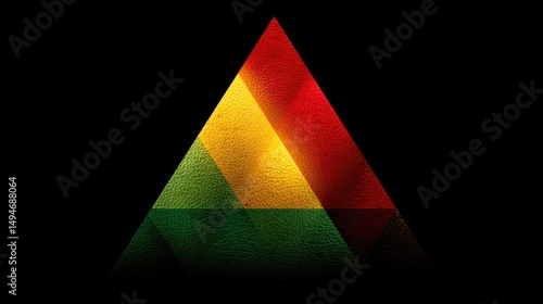 Geometric triangle figure consisting of different color elements - red, yellow, green, black colors. Background for Black History Month, Juneteenth, Kwanzaa.