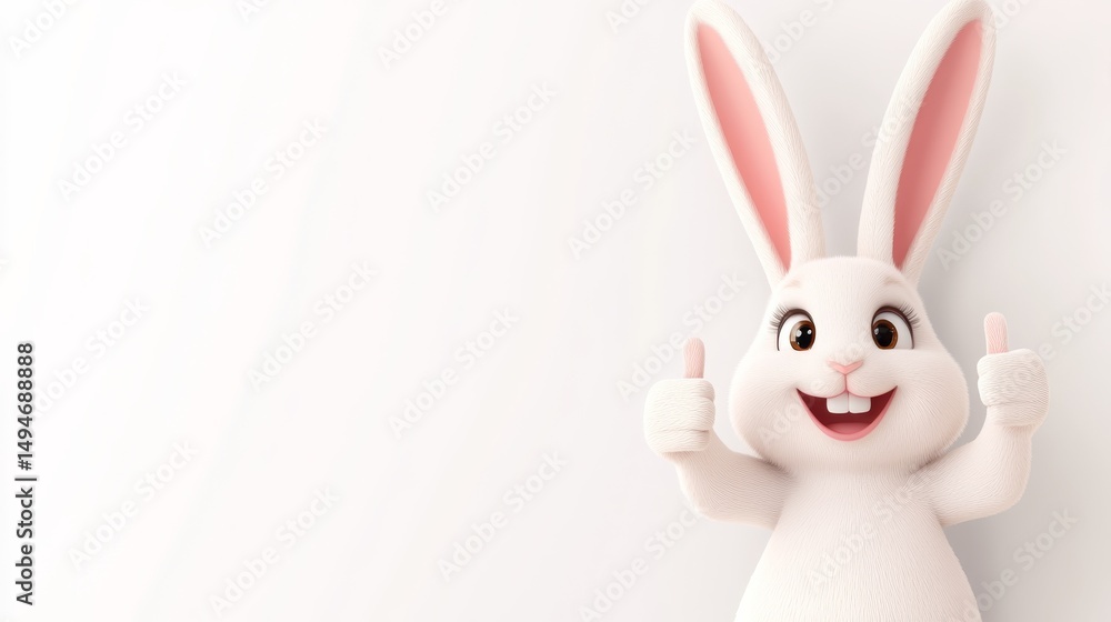 Fototapeta premium Happy Easter Bunny Thumbs Up 3D Render, Easter, Rabbit