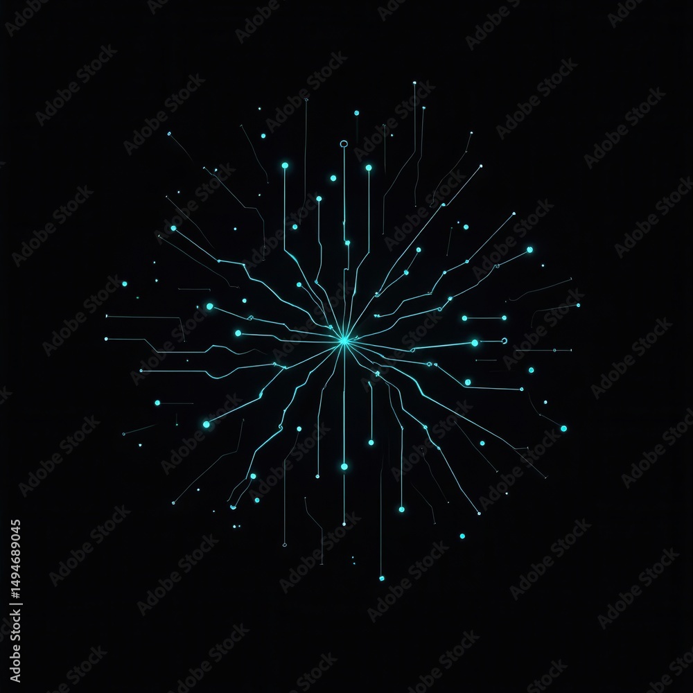Fototapeta premium Abstract Blue And Cyan Network Visualization On Dark Background